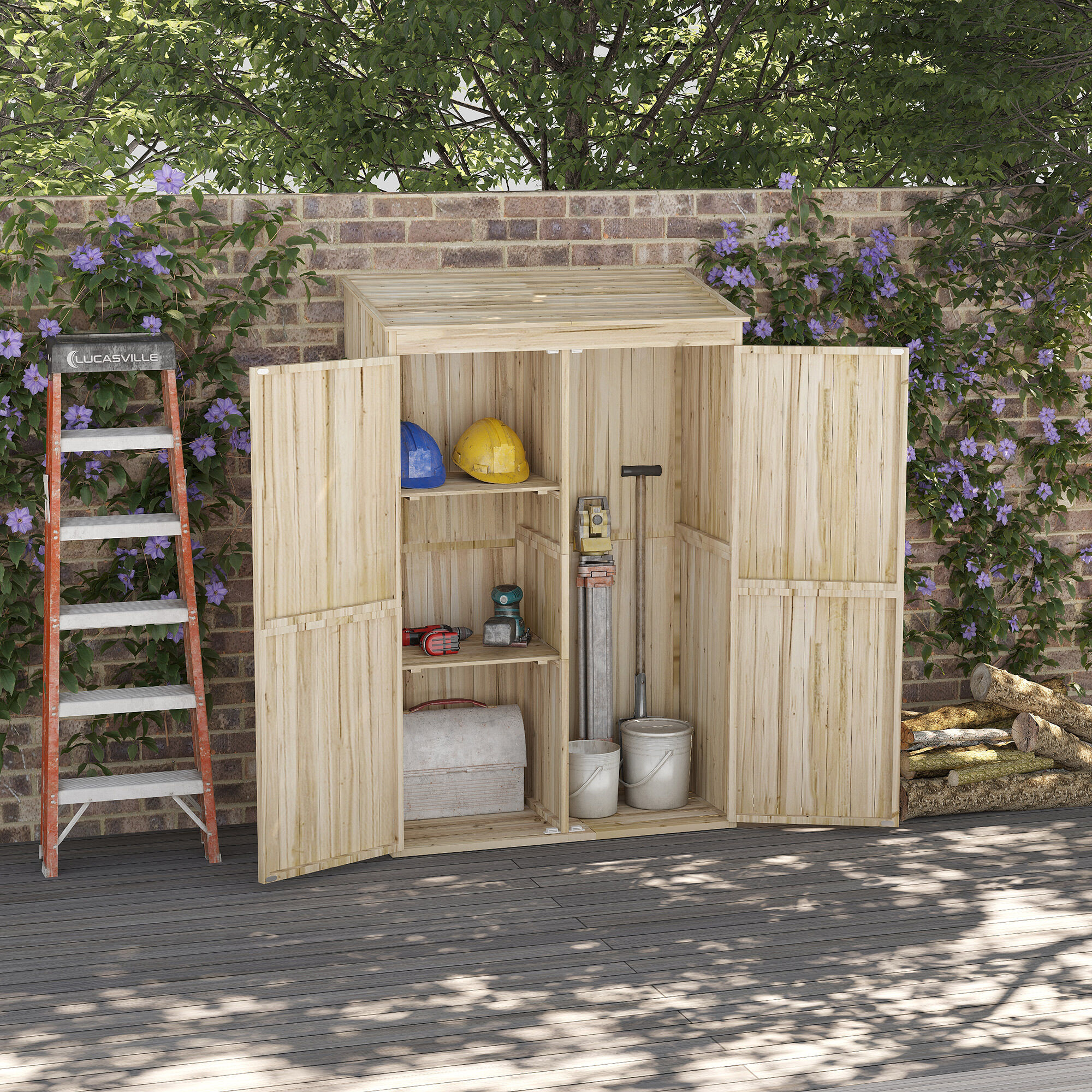Altro Casetta Da Giardino In Legno Di Abete Con 2 Porte E Ripiani, 120x57x183cm, Naturale
