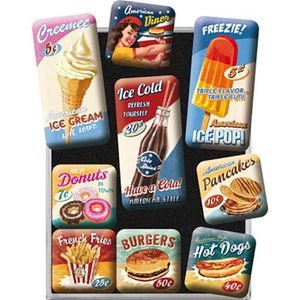 Nostalgic-Art Magnete 83069 USA American Diner, Magnetset, verschiedene Motive und Größen, 9 Stück
