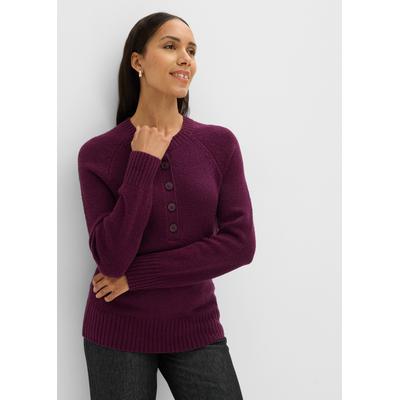 Strickpullover BONPRIX, Damen, Gr. 48/50 (XL), lila (holunderbeere meliert), Obermaterial: 48% Baumwolle, 31% Polyacryl, 18% Polyamid, 3% Elasthan, lässig geschnitten, Pullover Strickpullover, mit Knöpfen, lässig geschnitten, im Casual-Stil