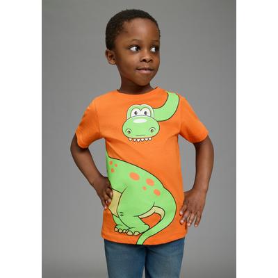 T-Shirt KIDSWORLD "Mit großem Druck: GREEN DINO", Jungen, Gr. 140/146, orange, Jersey, Obermaterial: 100% Baumwolle, bedruckt, Basic, Rundhals, Shirts T-Shirt, Kurzarm, Basic-Passform, bedruckt, Rundhalsausschnitt