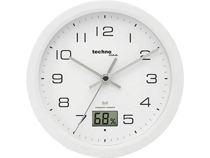 Kleine analoge Funkwanduhr, Baduhr mit Temperatur-und Luftfeuchteanzeige