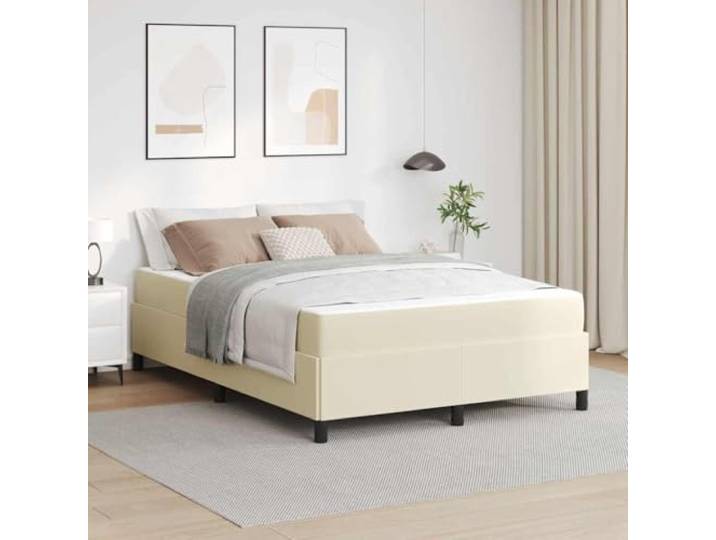 KTHLBRH Gepolstertes Bettgestell, Creme, 140 x 190 cm Technisches Holz, atmungsaktiver Stoff, rechteckiges Design, stabile Unterstützung
