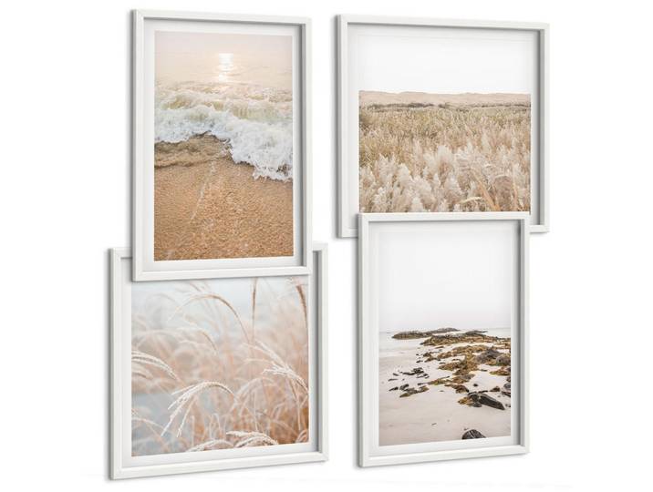 Tulup Bilder SET 4er Set - 50x50 cm & 40x60 cm Weißer Rahmen - Strandwellen, Steine, Sommer, Kunststoff, Rechteckig, 50x50 cm, Fotografie, Bilder & Rahmen, Bilder