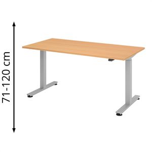 Hammerbacher Schreibtisch XMST 16, buche / silber, elektrisch höhenverstellbar, 160 x 71-120 x 80 cm