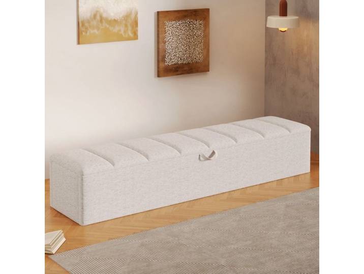 Banquette Coffre de Lit Velours 163x32x36 cm Pouf Rangement Matelassé Bout de Lit Blanc