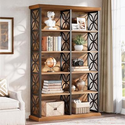 YUZHOU 75-Inch Bookcase, 6-Tier Industrial Shelf with 10 Cubbies
