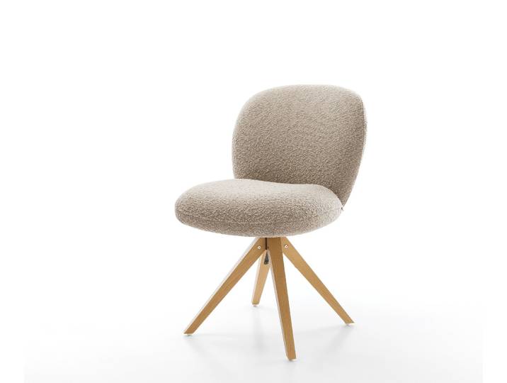 Drehstuhl Nube-Flex Bouclé Schlamm Holzgestell kantig Natur 360° drehbar Taschenfederkern, Esszimmerstühle