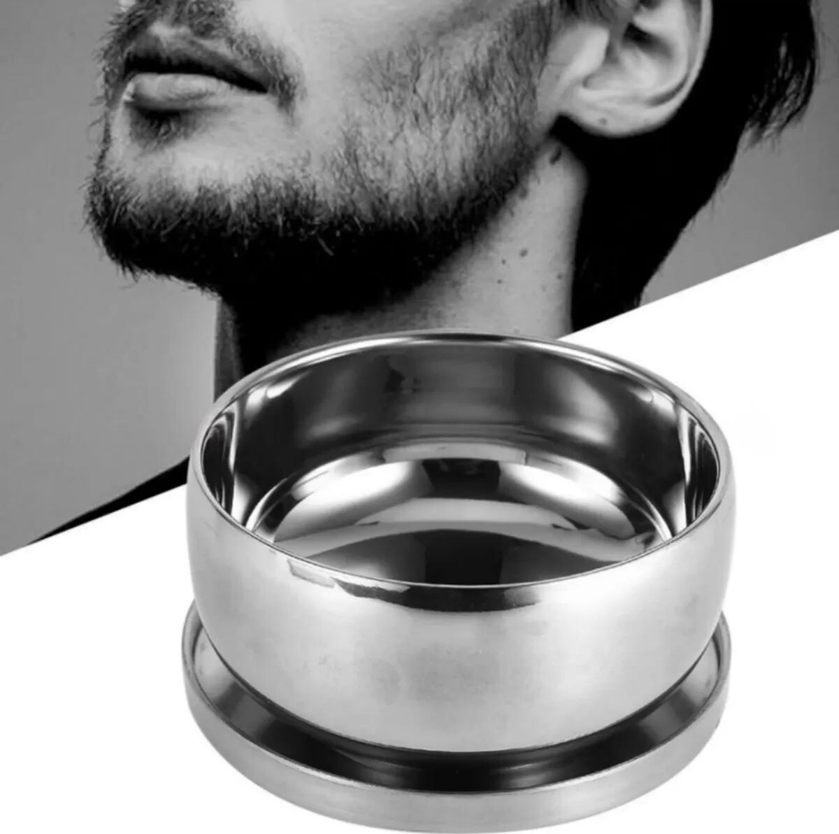 INF Bol à raser en acier inoxydable avec couvercle - Mug à savon à raser traditionnel