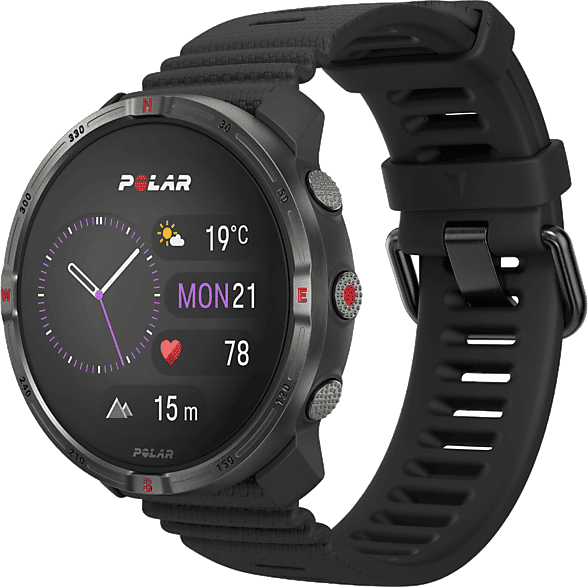 Reloj deportivo - Polar Grit X2, Night Black, 22 mm, 1.28", 90h Autonomía en modo ECO, Silicona, GPS Dual
