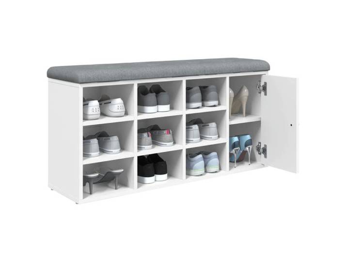 Meuble Banquette Blanc - Banc à chaussures - blanc 102x32x50 cm - bois d'ingénierie - Contemporain_01_744