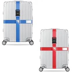 König Design 2x Kreuz Kofferband Koffergurt Gepäckband Kofferriemen Gepäckgurt Zahlencode Set, Reisezubehör, Rot, Blau