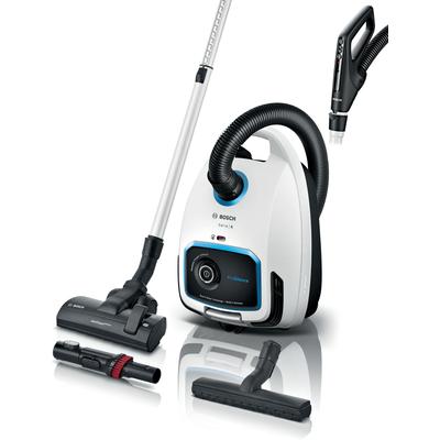 BOSCH Bodenstaubsauger "Serie 6 ProSilence BGL6TSIL, Hygiene-Filter, 10 Jahre Motorgarantie", schwarz-weiß (weiß, schwarz), B:30cm H:26,5cm T:45cm, Bodenstaubsauger, Leistungsregulierung am Handgriff, langes Kabel, extrem leise, weiß