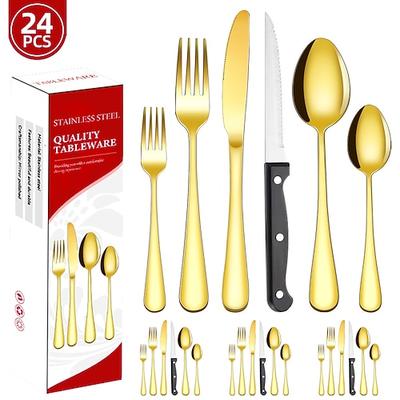 24-teiliges Weihnachtsbesteck-Set aus Edelstahl (Messer, Gabel, Löffel), westliches Essbesteck, festliche Geschenkbox für Weihnachtsfeiern