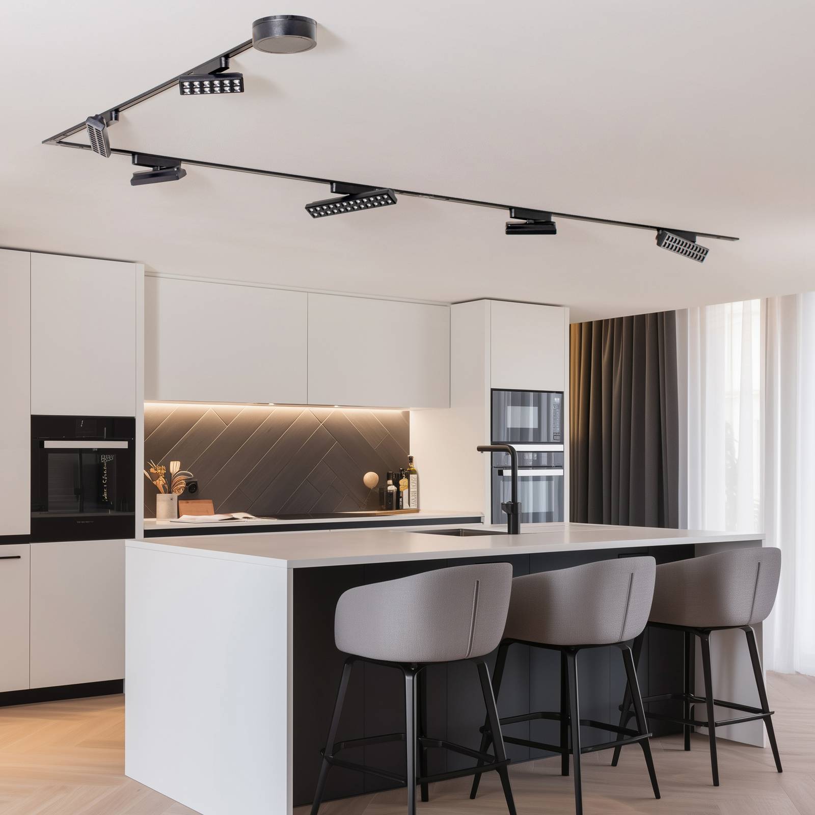 Schienensystem Lumaro, Points, 6-flg., schwarz, 48V, dimmbar Lumaro 48V Lindby,, schwarz, für Wohn- / Esszimmer, Kunststoff, Modern