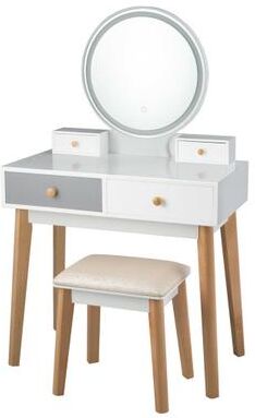 Costway Makeup Dressing Table with 4 Drawers and Lighted Mirror