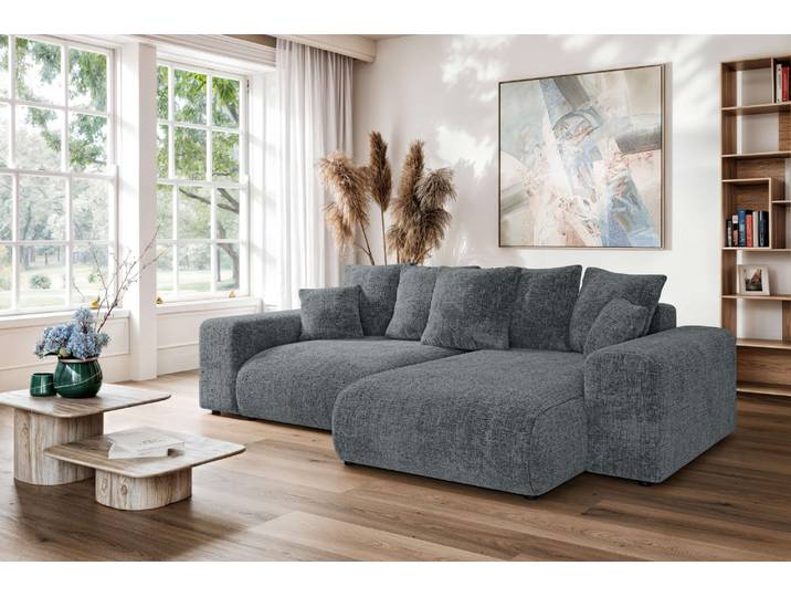 Ecksofa, Chenille, Dunkelgrau 257×166 cm, Mit Bettfunktion & Bettkasten, Modern, Home-affaire