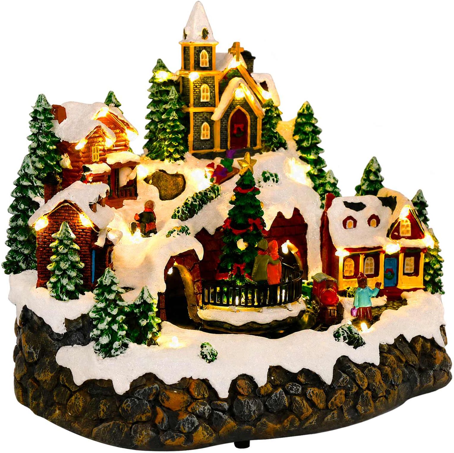 vidaXL Scène de village de Noël avec train SALO 25,5 x 20 x 23 cm