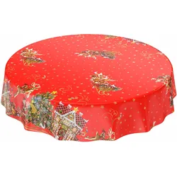 Weihnachtstischdecke abwaschbare Tischdecke Weihnachten Weihnachtsmarkt Rot - Rund 100 cm, Schnittkante