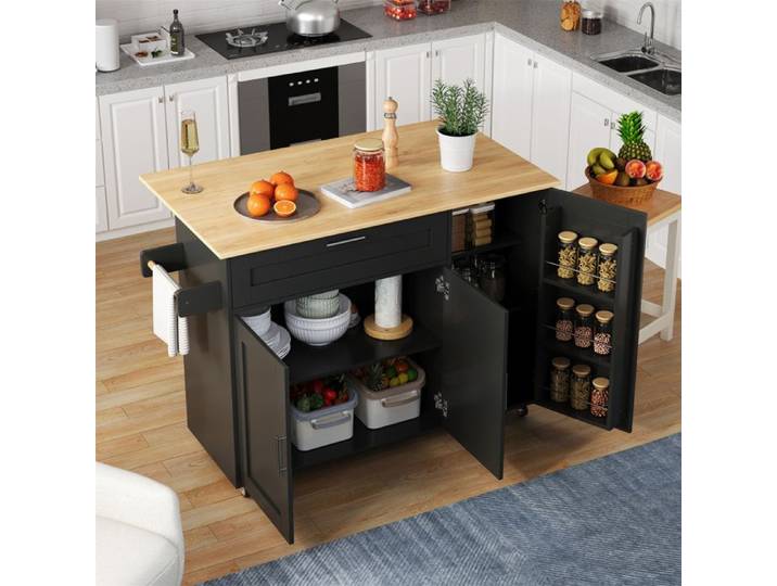 Desserte à Roulettes Cuisine rangement en bois multifonctionnelle avec plan de travail -avec tiroir-L132 5 x P44(70) x H90 cm-noir