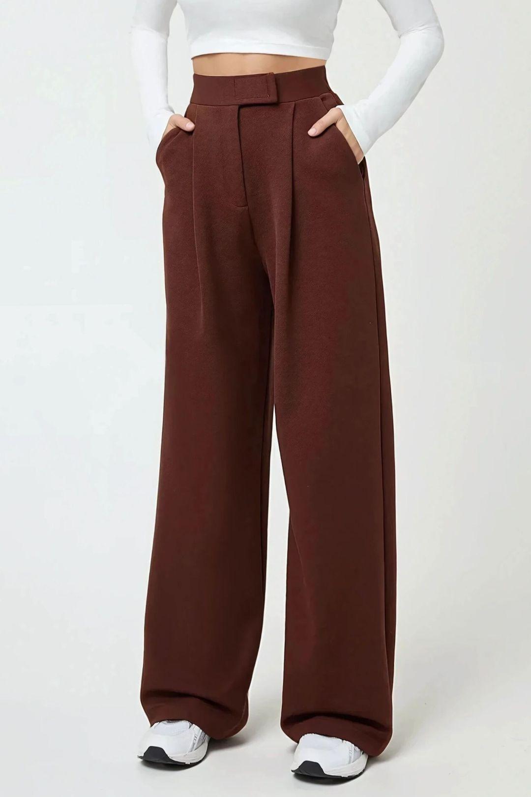 Hochtaillierte elastische Crepe Palazzo-Hose