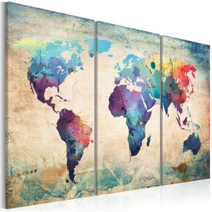Artgeist Wandbild Weltkarte bunt, Leinwand, mehrteilig, 120 x 80 cm
