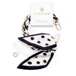 ONEFLOW Universal Handyanhänger Schwarz in Seiden-Optik – Chainless Silk Liaison, Handyband mit Tuch, Metall Handgelenk Kette Gold, Dot Noir