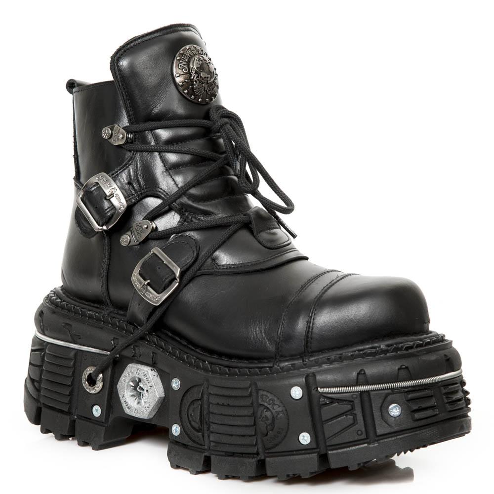 New Rock M-TANK007-S1 Zwarte leren Gothic Combat Platform enkellaarsjes