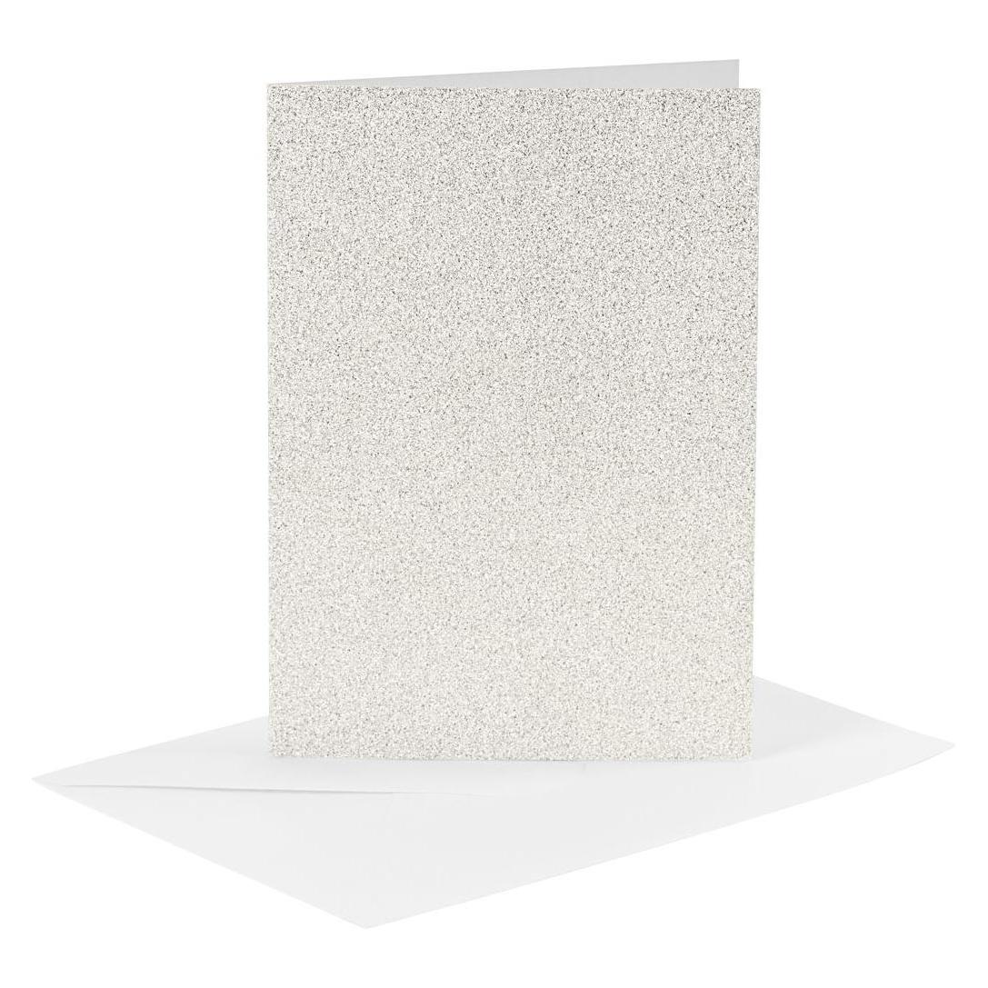 Creativ Company Karten und Umschläge 10,5 x 15 cm Glitzerweiss - 4 Stück. (4 Stk.) (5712854130622)