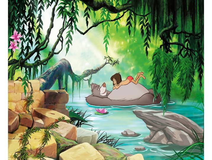 Fototapete KOMAR Jungle Book Swimming with Baloo - Grösse 368 x 254 cm , bunt, B:368m L:254m, Papier, Tapeten, Fototapete, Kinderzimmer