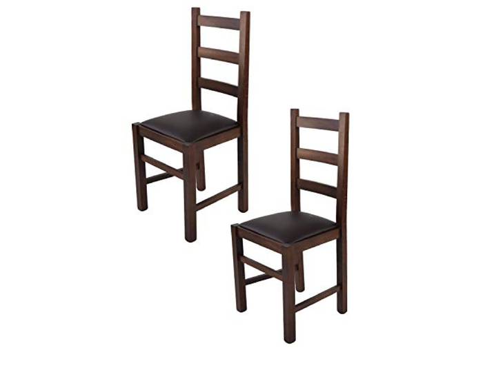 Tommychairs - 2er Set Stühle RUSTICA für Küche und Esszimmer, Struktur aus Buchenholz, in der Farbe Dunkles Nussbraun lackiert und gepolsterte Sitzfläche mit Kunstleder in der Farbe Mokka bezogen