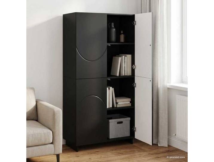 Buffet haut pour salon EVORA Vaisselier Haute Noir 79x41x151 cm Bois d'ingénierie&1_1389