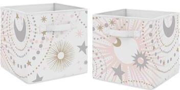 Sweet Jojo Designs Blush Pink, Gold and Grey Star and Moon Celestial Collection Storage Bins (Set of 2)