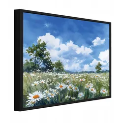 BILDER mit Rahmen Blumen Wiese Blau 60x40 cm