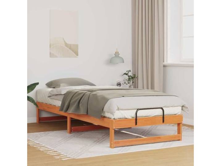 RJPLMFV Bettgestell, Braun, 80 x 220 cm, massives Kiefernholz Lattenrost inklusive, Plattform-Design, langlebig, für modernes Schlafzimmer