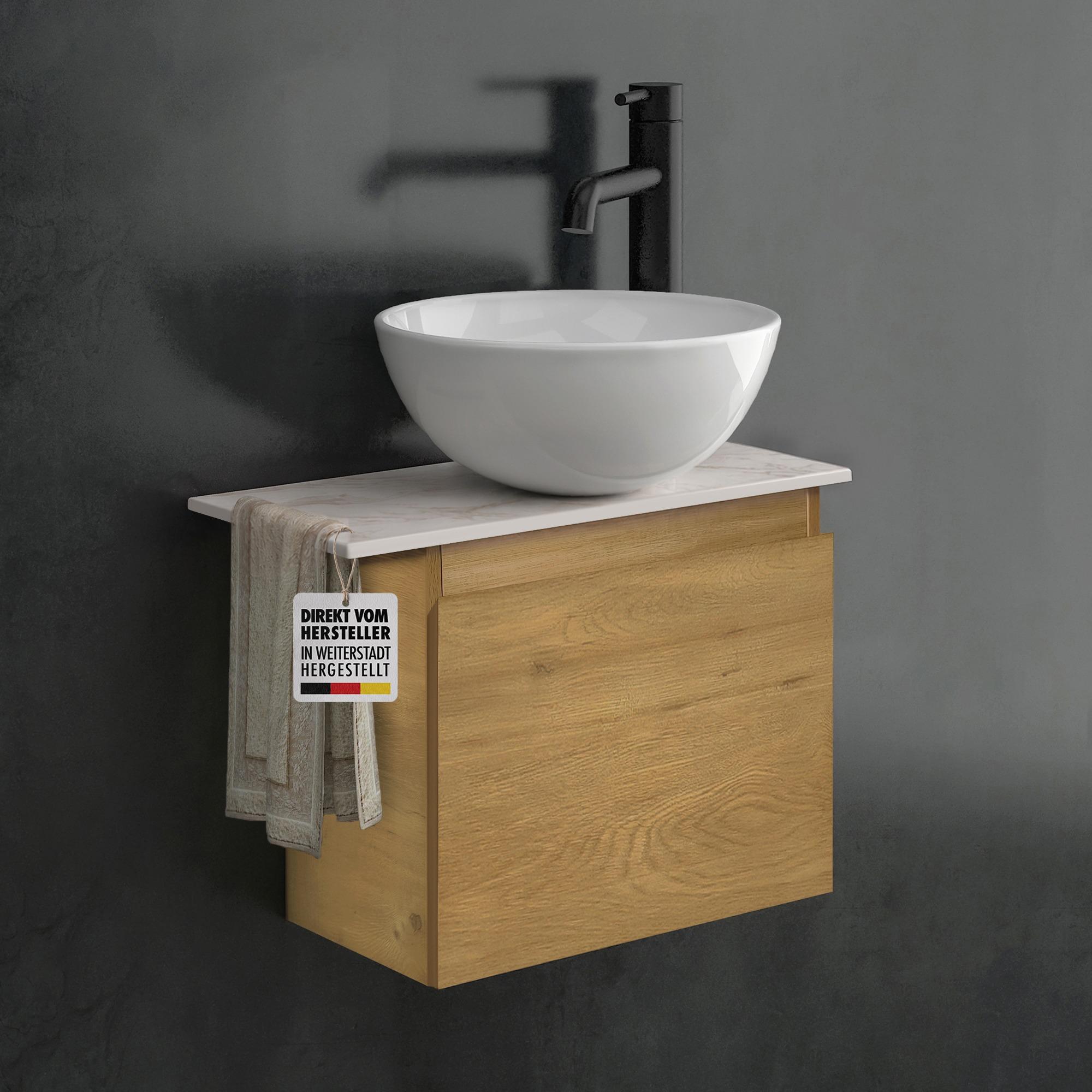 Alpenberger Badmöbel-Set Waschtisch mit Unterschrank & Keramikplatte 55-100 cm, Nano-Becken