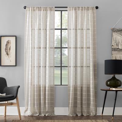 Clean Window Twill Stripe Anti-Dust Linen Blend Sheer Curtain Panel, Single Panel