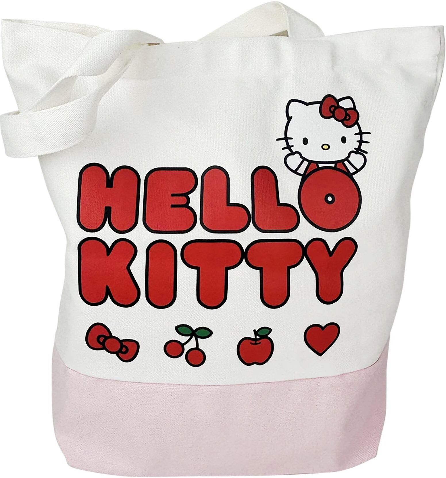 Blueprint Hello Kitty Pretty in Pink Canvas Tote Bag - Official Sanrio Licensed, Individual Tote Bag, Red and Pink