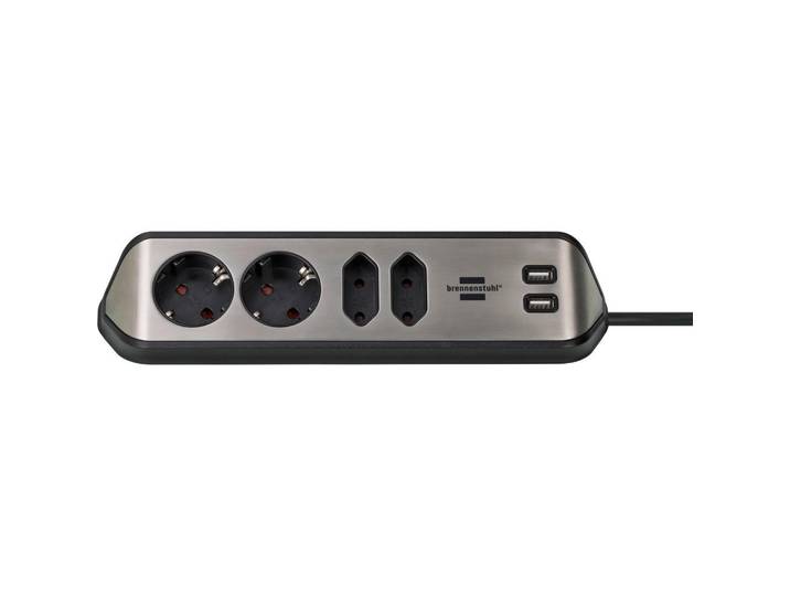 Brennenstuhl Steckdosenleiste ®estilo, schwarz/silber, Kunststoff, 7x10x30 cm, Kinderschutz, ergonomische Form, Elektrogeräte, Elektronik-Zubehör, Verlängerungskabel