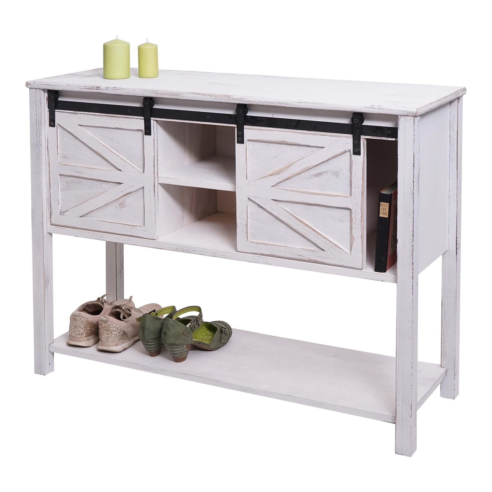 Kommode MCW-D57, Schiebetürenschrank Sideboard Schrank, Shabby-Look Vintage 81x102x34cm ~ weiß