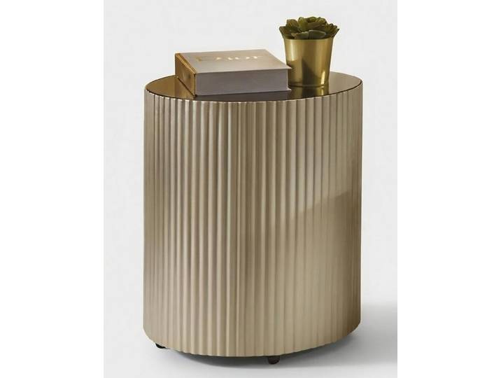 JVmoebel Beistelltisch Eleganter goldfarbener Beistelltisch mit gerilltem Design und Metall