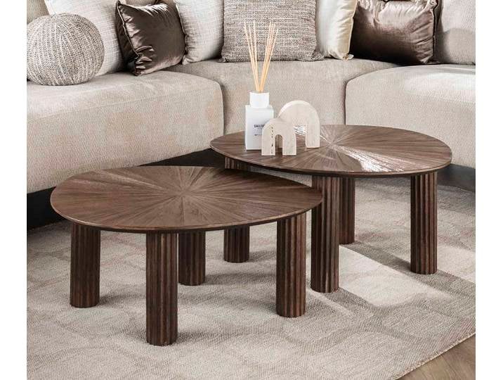 Couchtisch Set Naru , dreieckig , 2-teilig , Teakholz massiv , Espresso
