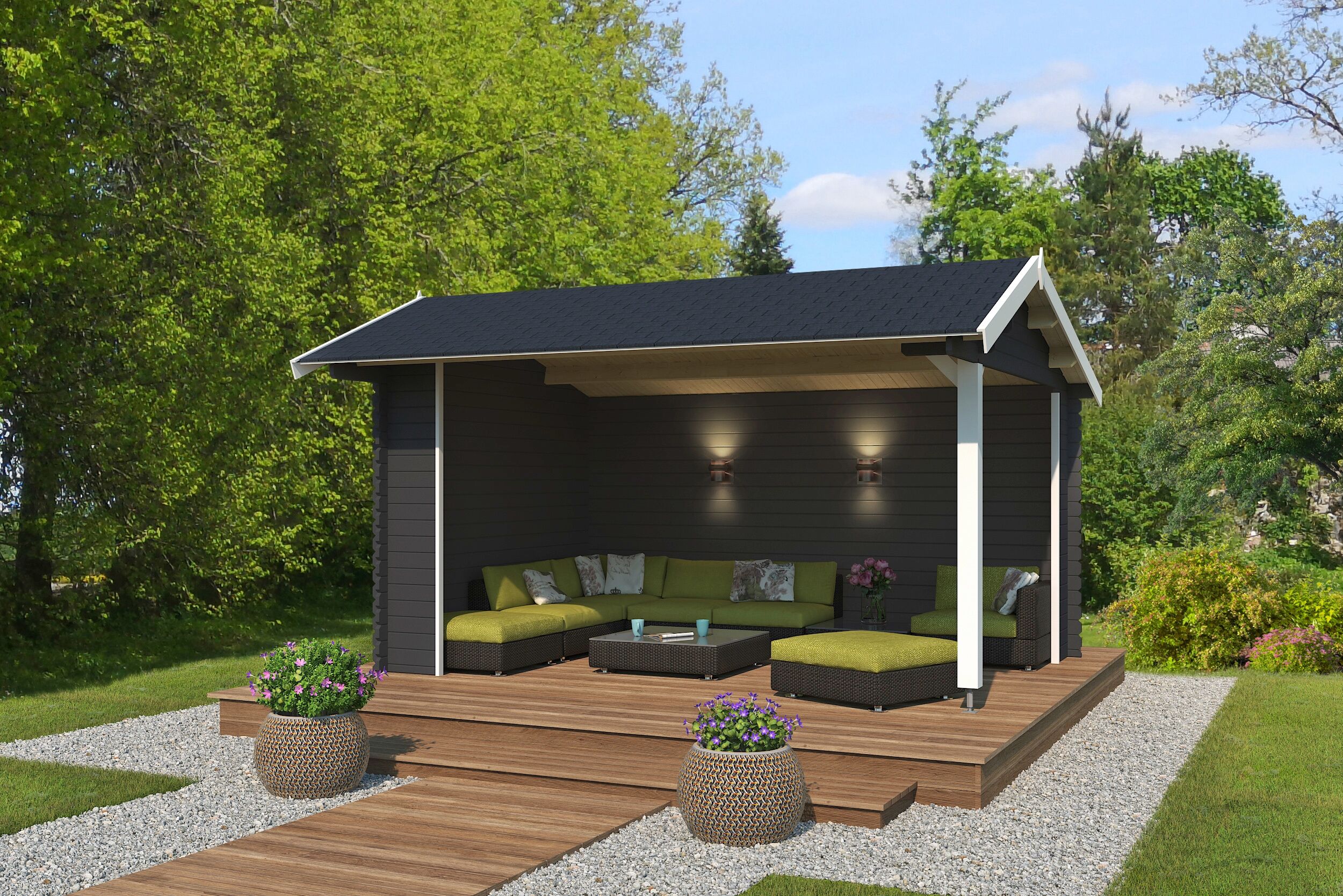 Gartenhaus LASITA MAJA "Unterstand/Lounge San Diego", grau (carbongrau), ohne Dacheindeckung, Massivholz, Gartenhäuser, Gartenhaus, Unterstand / Lounge 34mm