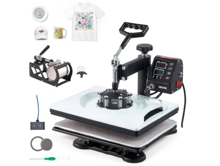 VEVOR Heißpresse, 29 x 38 cm, Transfer-Sublimationsmaschine, 5 in 1 Digitale Temperatur- und Zeitsteuerung, Tassen, Becher, Kappen und Teller, gleichmäßige schnelle Erwärmung