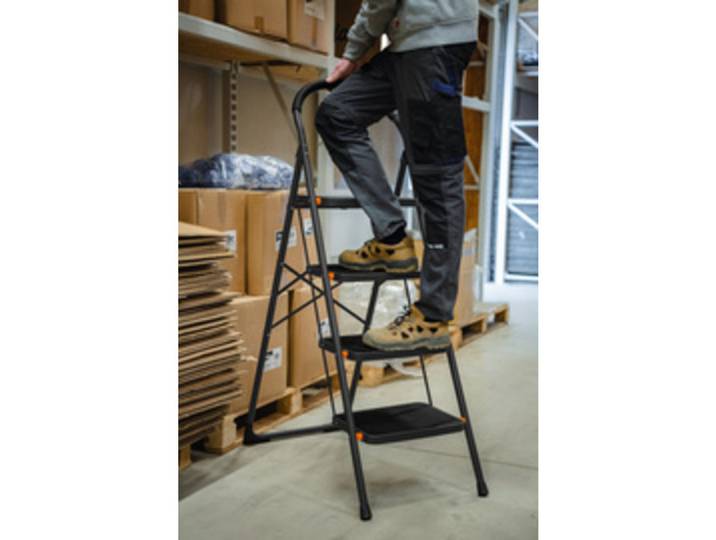 Escabeau pliable en acier, 4 niveaux, noir