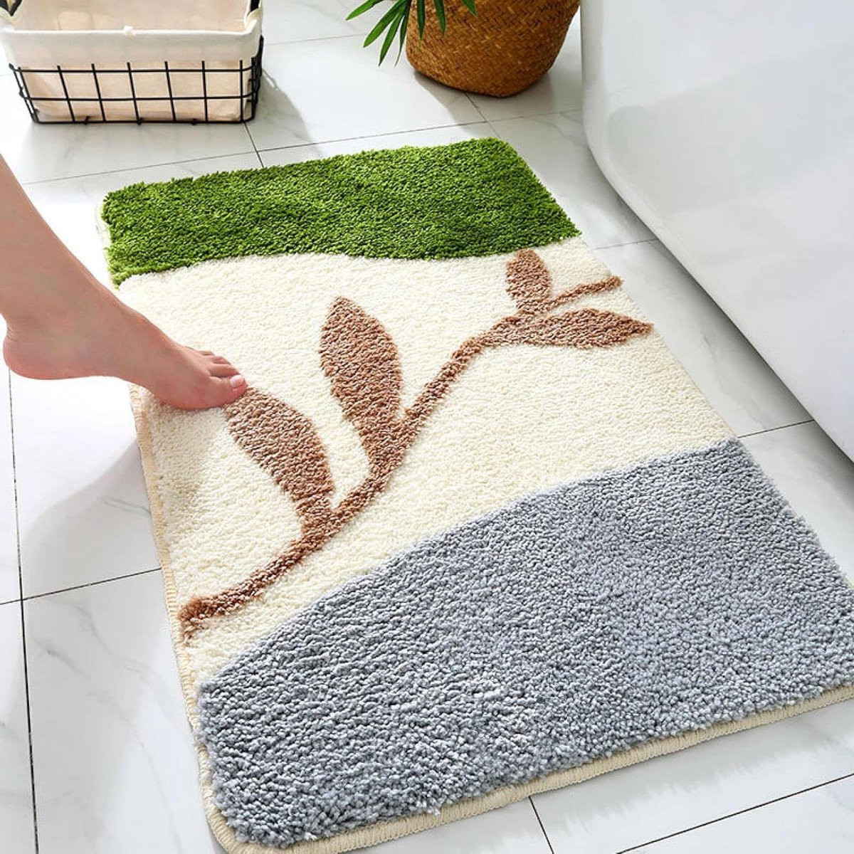 Rechthoekige antislip badkamermat - Ultra waterabsorberend - Grijs Bruin Groen
