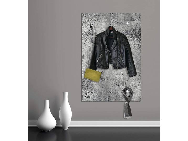 Garderobenleiste QUEENCE Brushed Grey , grau, B:80cm H:120cm T:3cm, Edelstahl, Garderobenhalter, Garderobenleiste, Wand Garderobe, wischtechnik, Beton Optik, grau, platzsparend, modern
