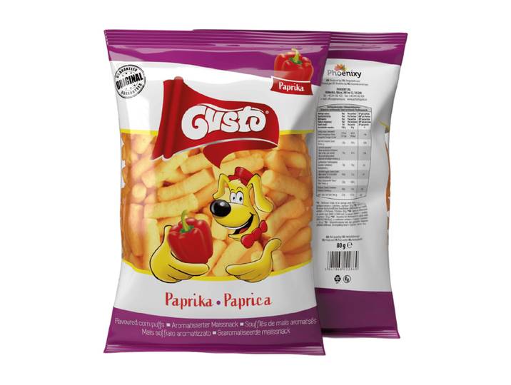 Gusto paprikamaïspuffs – knapperige paprikamaïssnack (80 g)