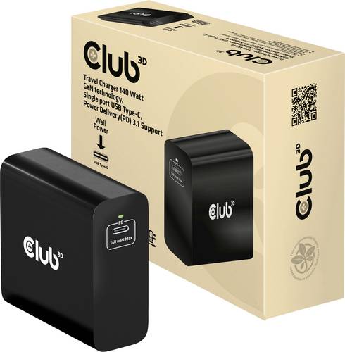 Club3D CAC-1914EU USB Ladegerät 140W 1x USB-C USB PD 3.1, USB PD Schwarz GaN