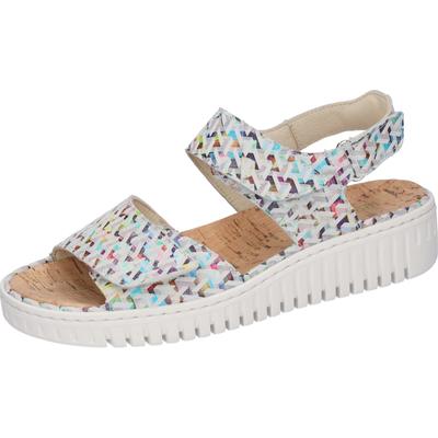 Keilsandalette WALDLÄUFER "H-Willow", Damen, Gr. 3,5 (36), Leder, bunt (multicolor), Ziegenveloursleder, gemustert, Schuhe, Sommerschuh, Sandale, Klettschuh mit Kork-Fußbett, Weite H
