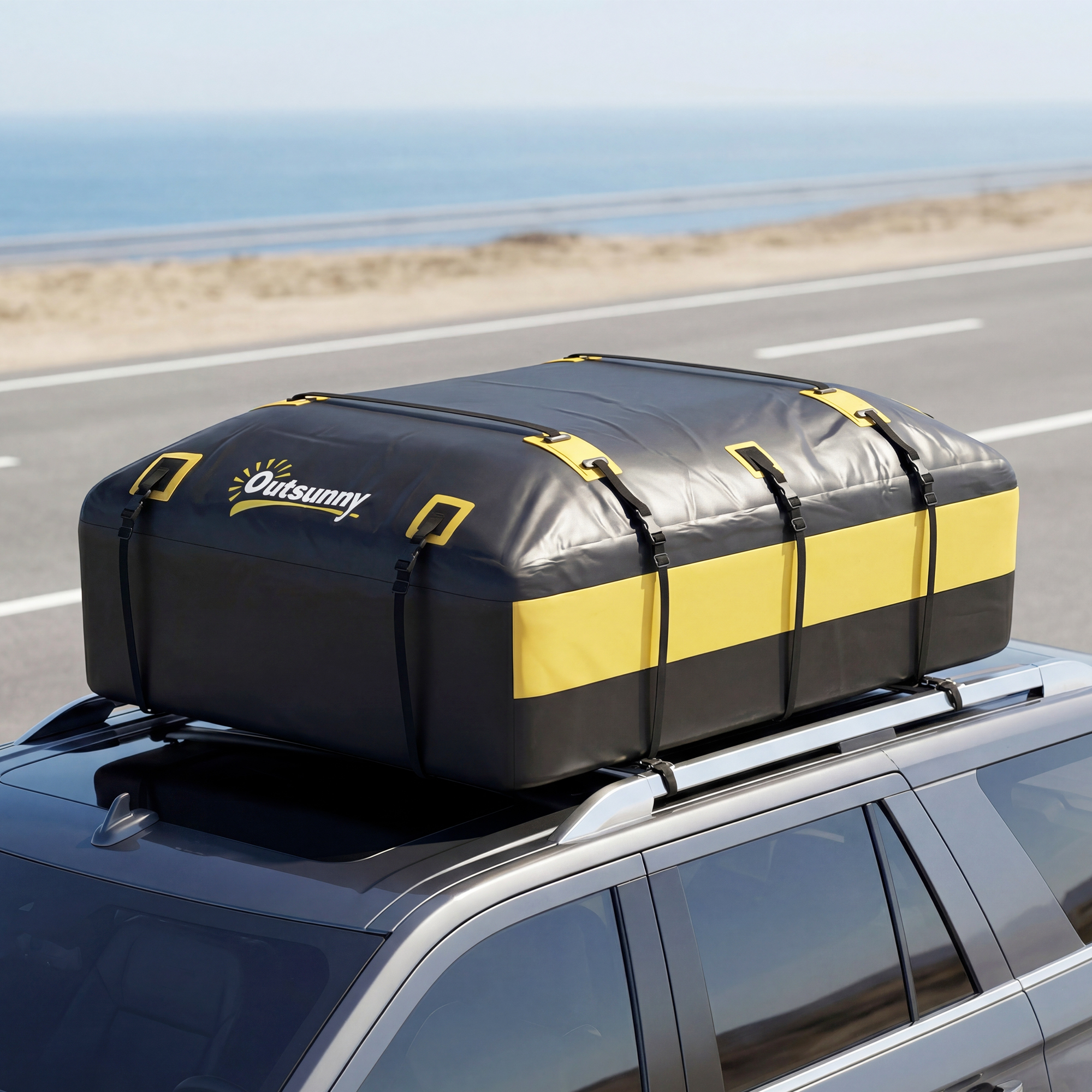 Outsunny Portabagagli da Tetto 595 Litri Impermeabile, Borsa per Auto, Giallo   Aosom Italy